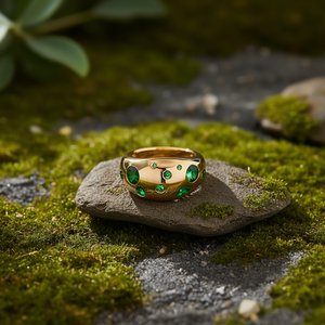 Fashion <b>Ring</b> 316L Stainless Steel PVD <b>Gold</b> Plating Green Gemstones Adjustable Size Women's Jewelry - Product Image 3