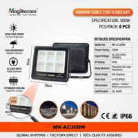 Nouveau style 2026 Projecteur LED 300W haute luminosité AC 220V avec puce SMD, corps en fer, indice IP65, 6000K-7000K, CRI80, angle de faisceau 120°