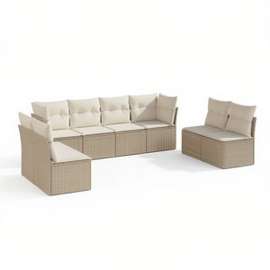 Pe <b>Rattan</b> Garden <b>Sofa</b> Set 8 Piece Beige Outdoor Furniture Contemporary Style Comfortable Seating - Product Image 1