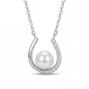 S925 Silver 18K Gold Plated Freshwater Pearl Necklace <b>U</b>-Shape Horseshoe Pendant Jewelry Gift for Women - Product Image 1