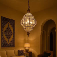 Lampe de plafond en verre marocain, luminaire suspendu en verre transparent avec cadre en laiton, lampe suspendue marocaine