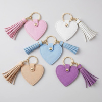 Tanglan Fashion Creatief Schattig Hart Saffiano PU Leder Sleutelhanger Kwast Gepersonaliseerde Metalen Sleutelring Tas Hangende Ornament