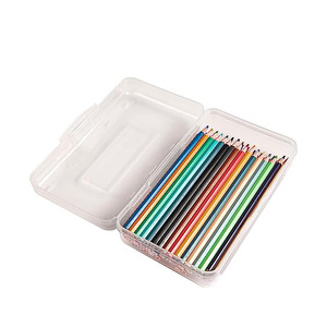 Square Empty Storage Box Clear Large Capacity Stackable Transparent PP Plastic Pencil <b>Case</b> Office Organizer - Product Image 1