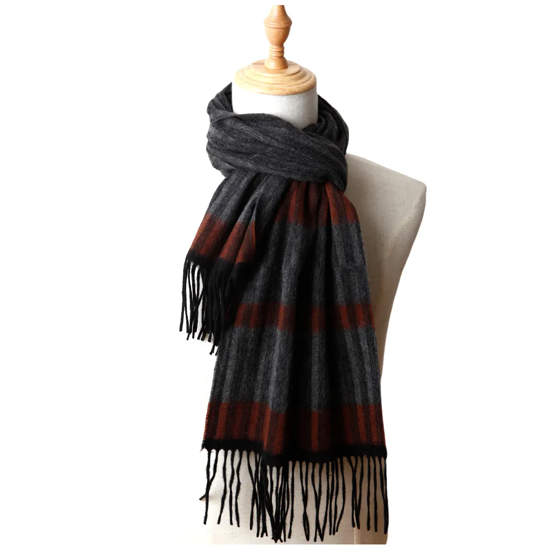 Роскошный дизайн, модный мужской женский шарф, теплый шерстяной шарф, оранжево-серый коричневый, высокое качество, 35x200 см, унисекс, зимний кашемировый шарф