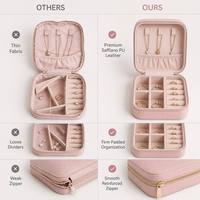 Étui à bijoux rose personnalisé avec logo d'usine, mini-organisateur de voyage portable avec rouleaux à bagues et crochets pour colliers, vente en gros