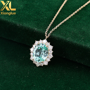 Collier en or massif 18 carats avec saphir ovale vert Paraiba aquamarine cultivé en laboratoire, idéal pour les cadeaux féminins - Product Image 3