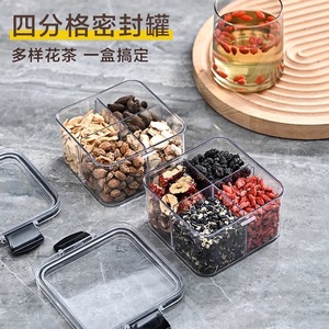 <b>Square</b> Four Compartment Airtight <b>Plastic</b> Food Storage <b>Container</b> 460Ml With Clip On Lid For Kitchen Organization - Product Image 2