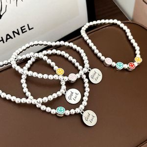 Bracelet en argent sterling 925 avec visage souriant pour femmes, perles rondes colorées, bijoux à porter au quotidien - Product Image 2