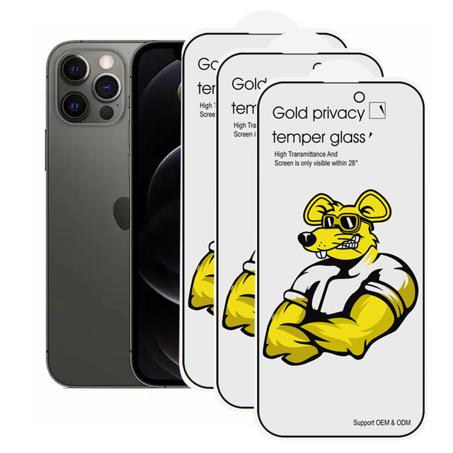 Wholesale Golden Privacy Screen Protector for iPhone 12 13 14 15 Pro Max Anti-Spy Privacy Tempered Glass for Mobile Phones