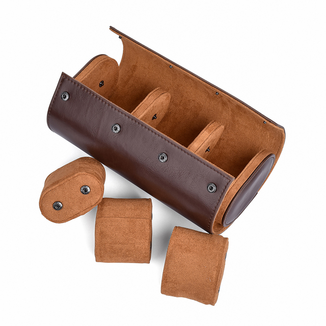 MZDTIMK Custom Logo Leather Watch Roll Case Three Slots Luxurious Brown Leather Watch Roll Gift Boxes Black Travel Watch Case