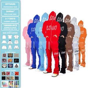 Conjunto Deportivo Cargo para Hombre |   Sudadera con Capucha Completa y Pantalones con Puños Apilados |   Conjunto de Dos Piezas de Ropa Urbana para Exteriores 100% Algodón - Product Image 1