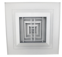 Grand diffuseur d'air carré en aluminium à 4 voies avec design moderne pour la ventilation des sous-sols, installation au plafond réglable