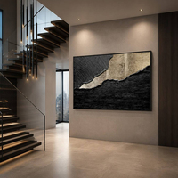 Grande Peinture à l'Huile Abstraite Noire, Meilleure Vente, 100% Peinte à la Main, Texture sur Toile Beige, Art Mural Minimaliste Moderne, Décoration Intérieure