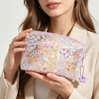 Bolsa de Maquillaje Transparente con Diseño Floral para Mujer, Bolsa de Cosméticos Moderna, Aprobada por la TSA, Impermeable, para Estadio