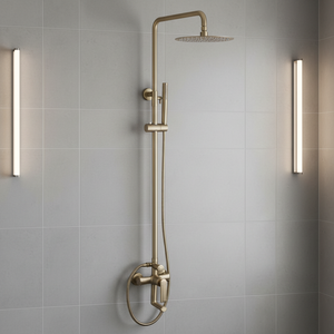HONGDEC High Quality Modern Stainless Steel Hot/Cold Water Mixer <b>Shower</b> <b>System</b> Brushed Gold <b>Shower</b> Head Set Wall-Mounted Exposed - Product Image 5