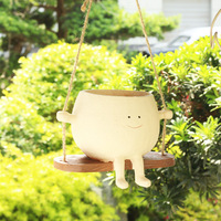 Pop Adorable Visage Souriant Balançoire Pot de Fleurs Décoration Personnalisée Vase Cartoon en Résine pour Plantes Succulentes Pot Suspendu