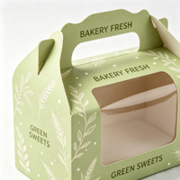 Boîte à gâteau portable en carton écologique recyclable avec fenêtre, gaufrage, auto-érection, emballage de dessert protecteur et personnalisable