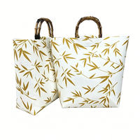 Sac fourre-tout élégant en feutre de style chinois avec poignée en bambou et motif feuille dorée, personnalisable