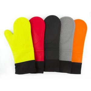 Novelty Kitchen Heat Resistant Food Grade Silicone and Cotton Double-Layer Customizable Custom <b>BBQ</b> Grill Oven Mitts Gloves - Product Image 1