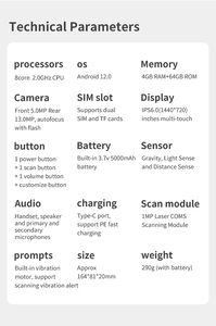 Android 12 công nghiệp cầm tay PDA với Máy quét mã vạch 4 Gam Wi-Fi cho Bluetooth RFID thông minh Rugged 13.56MHz NFC trong kho - Product Image 6