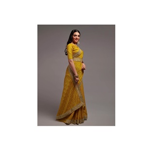 Nueva colección Secuencia y bordado Diseñador de bordes de encaje Heavy Chinnon Saree para mujeres a precio a granel - Product Image 1