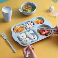 Ensemble de vaisselle 6 pièces en paille de blé pour enfants, best-seller, avec couverts, baguettes, cuillère, fourchette, tasses et bols