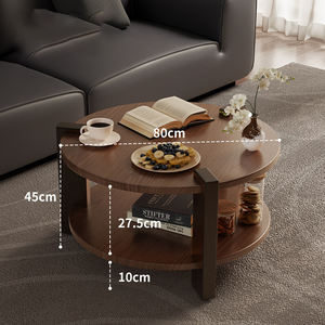 Tavolino da Caffè Rotondo con Piano in Legno e Ripiano Inferiore per Soggiorno - Product Image 3