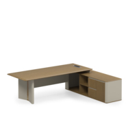 Bureau de direction convertible haut de gamme en MDF de qualité E1 avec rangement, écologique, grain de bois vif, procédé de succion, ergonomique et incurvé