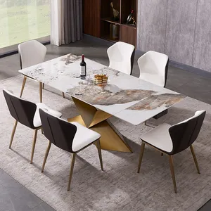 Juego de sillas de mesa de comedor extensibles de lujo, mesa de comedor con tapa de piedra sinterizada en muebles de comedor, pino reciclado Foshan