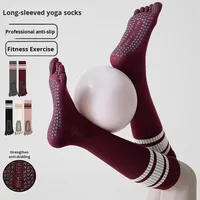 Chaussettes de yoga en coton tricoté à rayures cinq doigts pour femmes, antidérapantes, professionnelles pour la course, la corde à sauter, le fitness, l'aérobic et le cyclisme