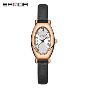 Montre ovale de luxe Sanda 1123 pour femme, montre à quartz en cuir de haute qualité, étanche à 30 m, montres simples pour filles - Product Image 1