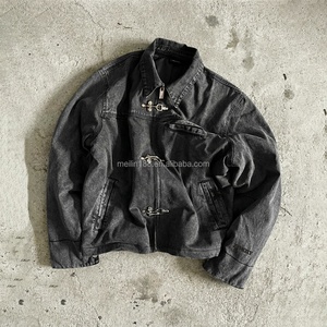 Veste en jean pour homme, design tendance, haute qualité, vintage, avec fermeture éclair et boucle de pompier, en denim délavé, personnalisable - Product Image 2