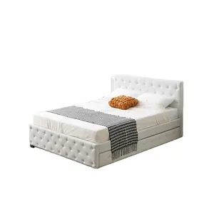 Giường đôi với giường nhỏ phong cách hiện đại nội thất phòng ngủ sang trọng da trắng bằng gỗ đầu giường nền tảng khung giường