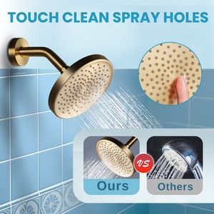 Pommeau de <span class=keywords><strong>douche</strong></span> rond à angles réglables avec buses en silicone anti-colmatage, pommeau de <span class=keywords><strong>douche</strong></span> en plastique ABS doré - Product Image 4