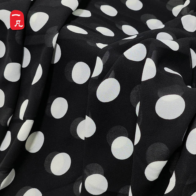 Polka Dot Design Printed 75D Pearl Printed Chiffon Fabric for Scarf Shirts Dresses Women Clothing