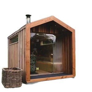 Sauna exterior de madera de hemlock con estufa de piedra volcánica de 6000W para uso familiar en villas - Product Image 4