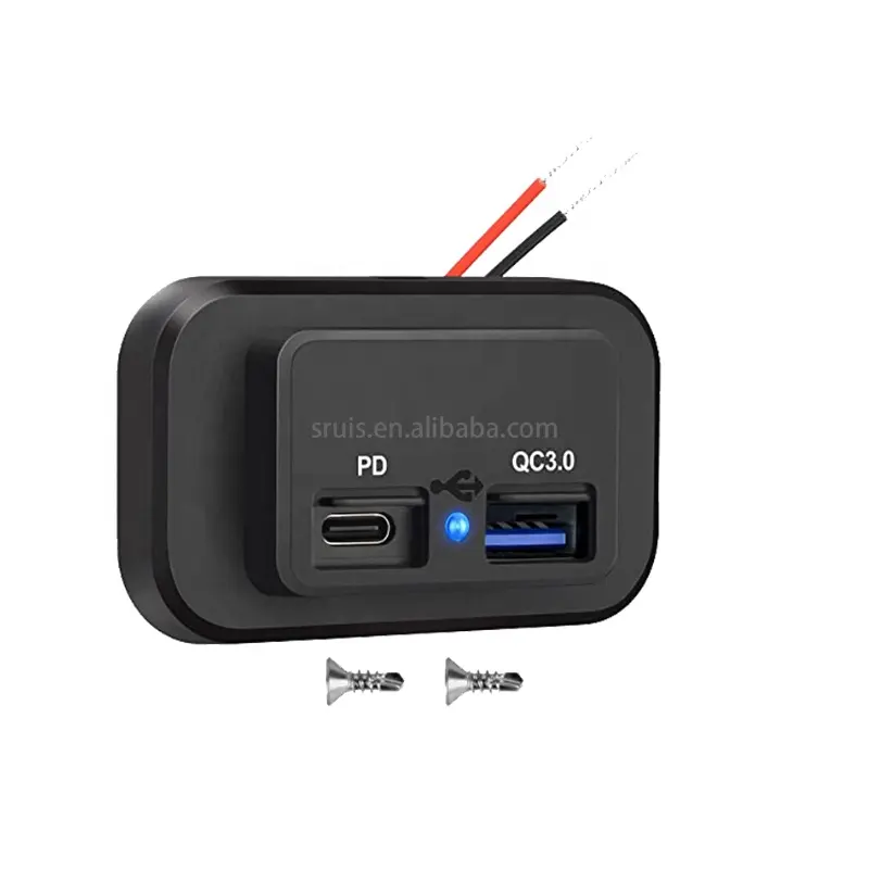 Soket USB 12V, soket pengisi daya USB soket 3.0 12V ganda cepat isi daya dan PD tipe-c (USB C), soket daya tahan air 12V 24V