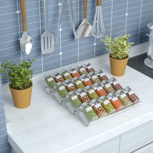 Acrylic Tiered Spice Rack <b>Drawer</b> Organizer Transparent Black Standing Type Foldable Punch Free Condiment Storage Shelf - Product Image 1