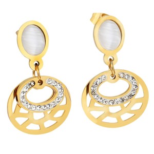 Geometric Hollow Round Crystal <b>Stud</b> <b>Earrings</b> Gold Stainless Steel Party Fashion Jewelry - Product Image 5