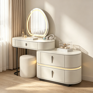 Moderno Set de Tocador de Cuero Sintético Blanco con Espejo LED y Cajón de Almacenamiento para Dormitorio - Product Image 6