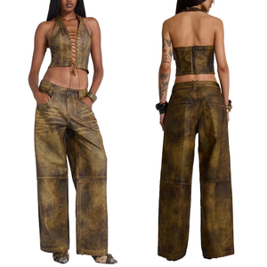 <span class=keywords><strong>Pantaloni</strong></span> in Ecopelle Vegana Lavata Personalizzati, <span class=keywords><strong>Pantaloni</strong></span> Larghi in <span class=keywords><strong>Finta</strong></span> <span class=keywords><strong>Pelle</strong></span>, Moda Femminile Unica - Product Image 1
