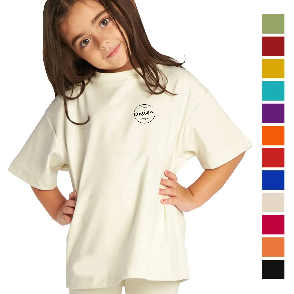 OEM निर्माता ठोस रंग बच्चों लघु आस्तीन टी शर्ट कस्टम लोगो उच्च गुणवत्ता 100 कपास ढीला फिट टी शर्ट के लिए बच्चों