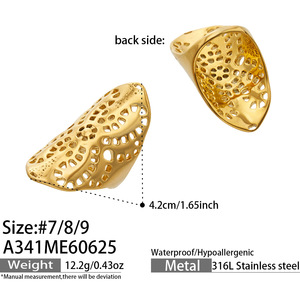 <span class=keywords><strong>Bague</strong></span> large minimaliste ajourée pour <span class=keywords><strong>femme</strong></span>, en acier inoxydable plaqué or 18 carats, texturée irrégulièrement, style statement, bijou - Product Image 5
