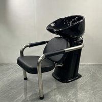 Station de lavage de cheveux haut de gamme professionnelle noire pour salon de beauté et studio capillaire de luxe