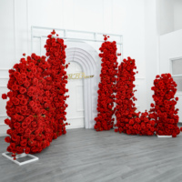 Hot Sale Künstliche Blumen dekoration Niedriger Preis Red Rose Flower Stage Hintergrund für Hochzeits dekoration