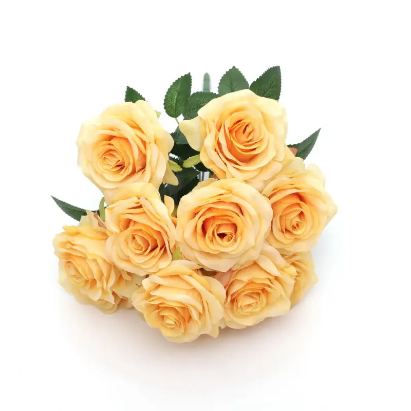 Wholesale Yellow Decorative Silk Artificial Rose Flower Hot Sale Yellow Rose Artificial Bouquet For Wedding Festival Decor