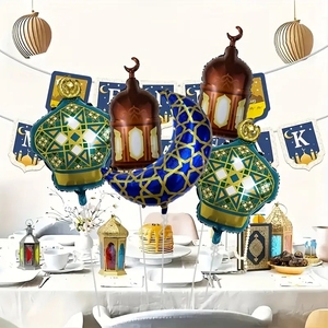 Set di 5 Palloncini in Foil a Forma di Luna per Feste Ramadan, Eleganti Motivi Islamici a <span class=keywords><strong>Mezzaluna</strong></span>, Design Dorato della Moschea per Eid Al-Fitr - Product Image 5