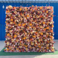 MoKtong Toile de fond murale en fleurs d'oranger 8ft x 8ft, enroulable 5D avec roses en soie réalistes et tournesols pour récolte d'automne, mariage et fête