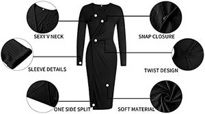 <span class=keywords><strong>Robe</strong></span> midi <span class=keywords><strong>moulante</strong></span> côtelée unie à manches longues, col en V, taille empire, avec fente, pour femme, idéale pour les cocktails et soirées décontractées d'automne - Product Image 5