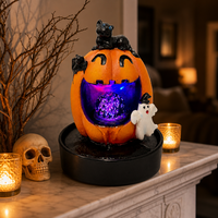 Fontaine d'eau en acier inoxydable en forme de citrouille d'Halloween, décoration avec boule de verre LED rotative, étanche, décor effrayant pour intérieur et extérieur